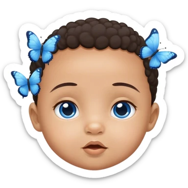 two little blue butterflies with a mixed colored baby sticker