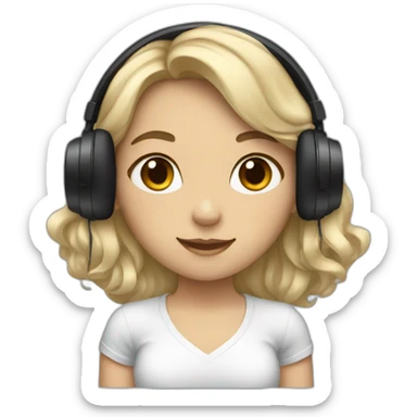 girl with fair skin and tall black wavy hair and headphones sticker