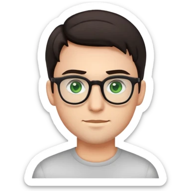 simple young male emoji with dark hair, glasses, green eyes, slight stubble sticker