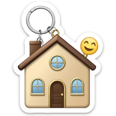 light beige house keychain on a keyring with keys, emoji style, transparent background sticker