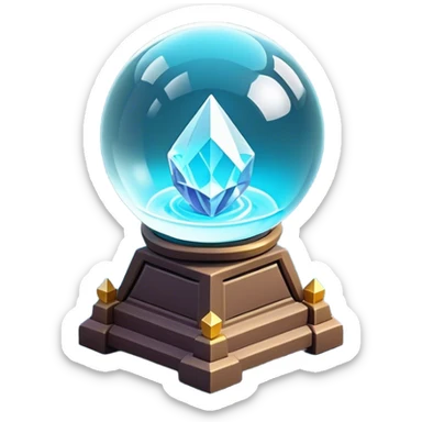 Clash of Clans aesthetic: Cinematic Playful 3D Isometric Crystal Ball Emoji, rendered in a 3D vector-style similar to standard emojis with minimal shading and bold, simplified shapes. A compact, distinct form with signature details, softly glowing with a fantasy RPG magic charm. Simplified yet unmistakably iconic, highly detailed and consistent, glowing with a soft radiance and high shine. Stylized with a touch of heroic grandeur and a soft glowing outline, capturing the essence of a beloved gaming relic with a friendly, playful manner! sticker