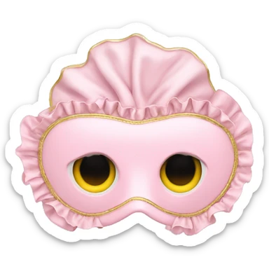light pink sleep mask with ruffles and gold lettering sticker