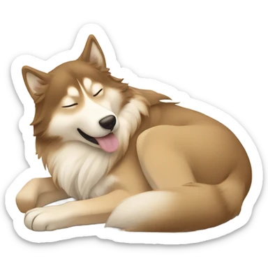 brunette Sleeping beauty girl with golden beige Husky  sticker