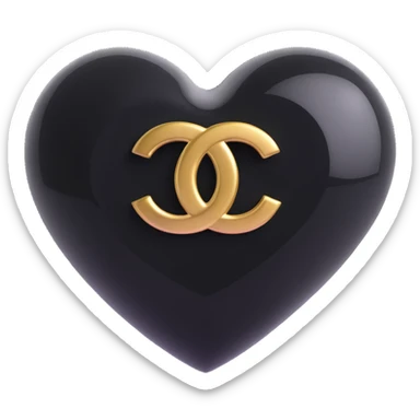 Apply a gold Chanel logo on the heart, keep it elegant, glossy, black and white, 3D emoji style, with no background. sticker