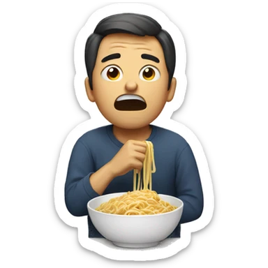 man crying while eating noodle sticker
