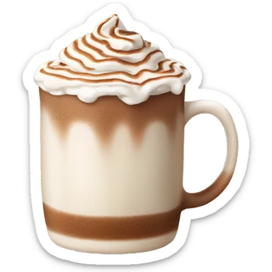 beige mug of hot chocolate with whipped cream and cinnamon sticker
