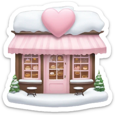 pale pink coffee shop covered in snow heart sticker