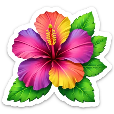 rainbow hibiscus with leaves sticker