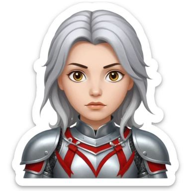 White Long Haired Women, Warrior woman — silver armor, piercing gaze sticker