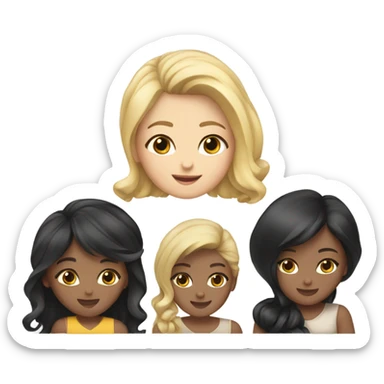 Four white girls, one with short blonde hair, two with long brown hair, one with black hair sticker