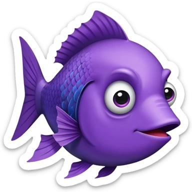ultra derpy purple fish with wonky eye and comically large lips, perfect flat side profile facing right, exactly 90 degrees, completely 2D like a paper cutout, only one eye visible, absolute side view sticker