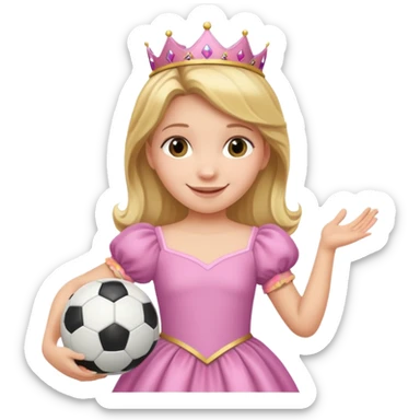 A girl in a princess dress holding a soccer ball sticker