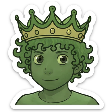 A curly hair boy with a crown on sticker