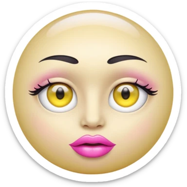 A translucent half-sphere with pink lips and two yellow eyes and 8 toea around the bottom sticker