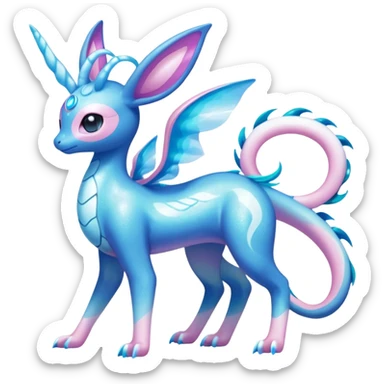Shiny Sparkly Iridescent Bioluminescent Glowing Lumineon-Amaura-Dragonair-Sylveon-Fakémon-hybrid-creature (full body)  sticker