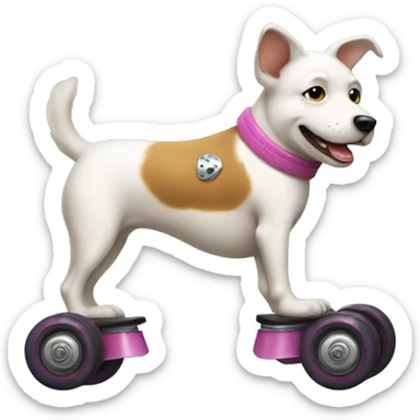 white dog on roller skates  sticker