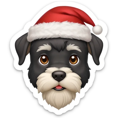 Black schnauzer with pointy ears and a Santa hat sticker
