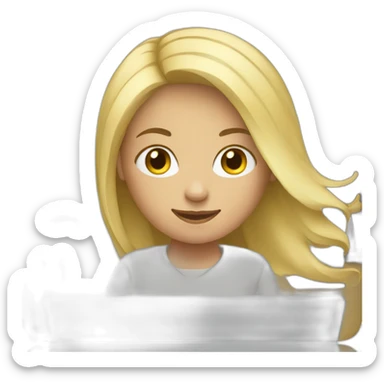 blond girl working on computer sticker