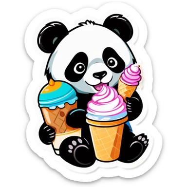 Panda eating ice cream with a latte sticker