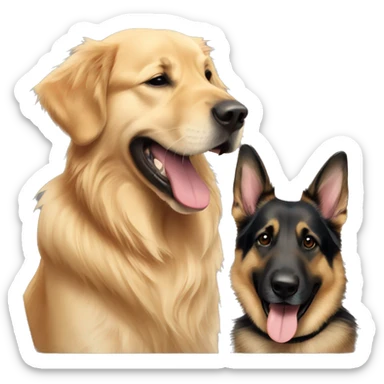 golden retriever hugging german shepherd both with their tongue out sticker