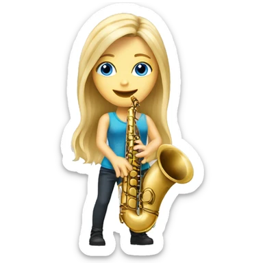 Blonde long hair blue eyes girl Playing saxophone  sticker
