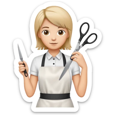 Hairdresser with apron with scissors sticker