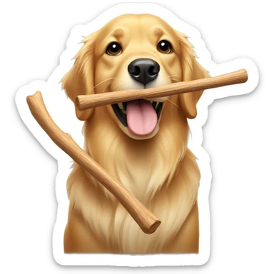 golden retriever dog holding a stick in its mouth sticker