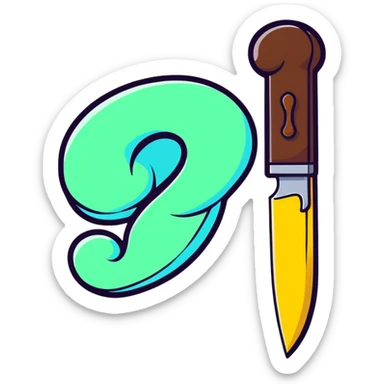 Roblox Murder Mystery logo with playful cartoon look, knife and question mark, sticker style sticker