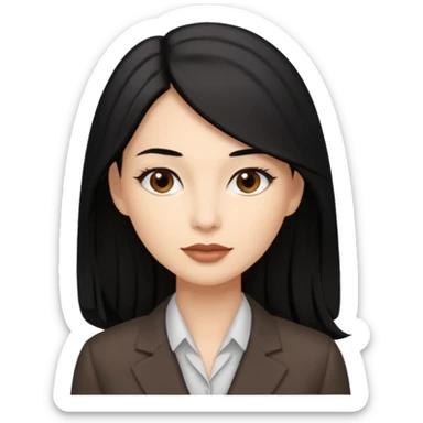 a woman with office outfits her hair is long black hair, her eyes are soft brown color and the color of her lip is soft brown sticker