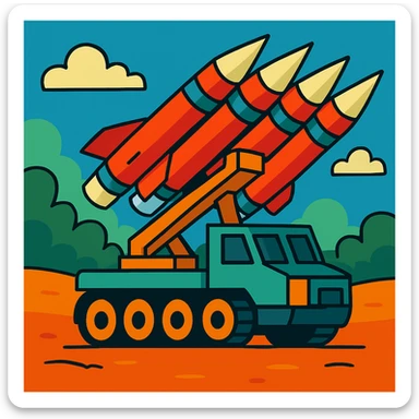 Make this missile battery look futuristic in a vibrant cartoon style with bright colors and dynamic shapes. sticker