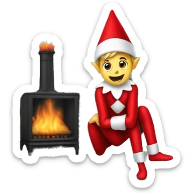 Elf in the shelf next to the fireplace sticker
