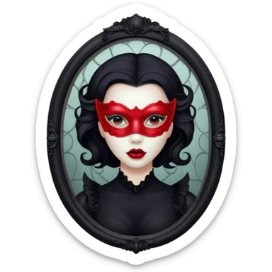 Spooky killer on mask on fancy mirror behind woman sticker