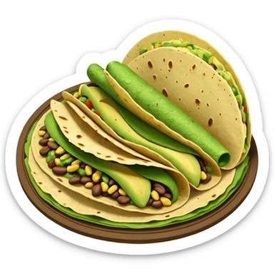 Mexican tacos filled with nopales, beans, and avocado, in soft corn tortillas sticker