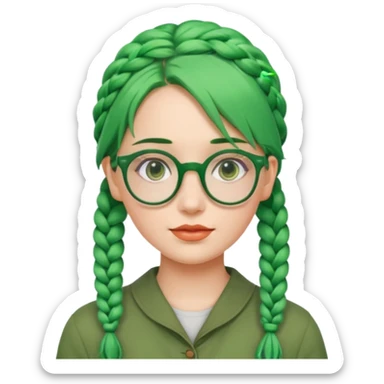 woman with green hairs, braids and  rectangle spectacle, big visible braids and unique face shape sticker