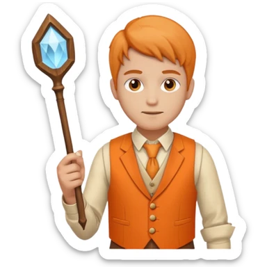 Draftsman in orange waistcoat holding a wand sticker