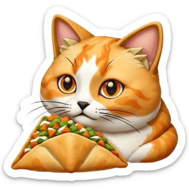 calico cat eating samosa sticker