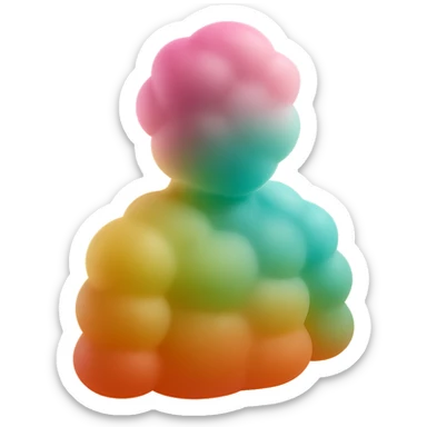person made entirely of bright convex clouds of different colors, shoulder height, matte glass style, no background sticker