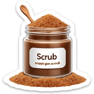 Dark brown sugar body scrub in a white jar with the inscription scrub sticker
