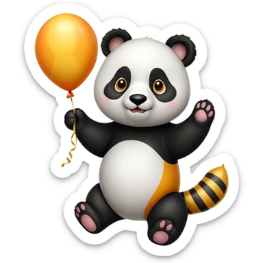panda holding yellow and orange lines balloon in hand sticker