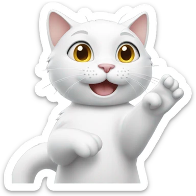 White cat waving hand sticker