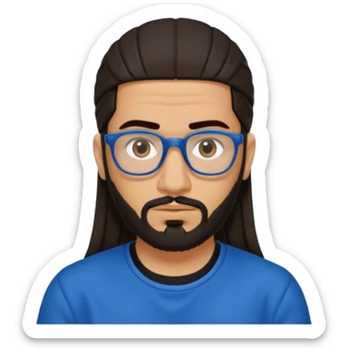 Hassan B from Ali G Indahouse with dark brown long hair and short beard, blue and black outfit sticker