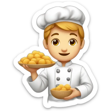 Cute little chef boy holding khinkali in his hands sticker