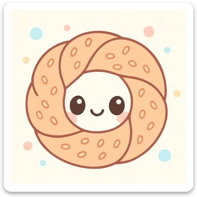 simit, the classic Turkish sesame bagel, cute kawaii cartoon style sticker