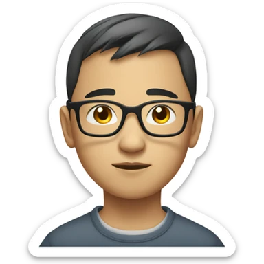  a bald young Asian boy, in glasses, thinking deeply sticker