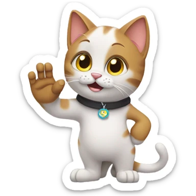 cat says bye and waves with paws sticker