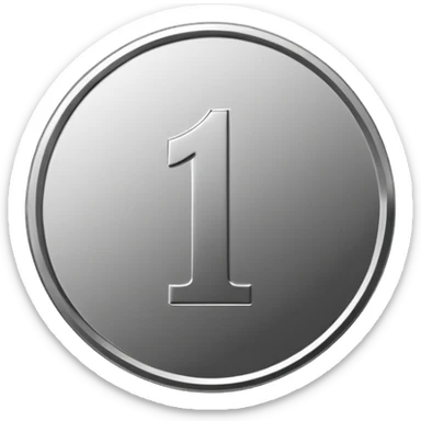Emoji icon of a metal coin with engraved number 1, minimalist style, isolated, only metal color sticker