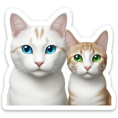 white cat with blue eyes and tabby cat with green eyes sticker