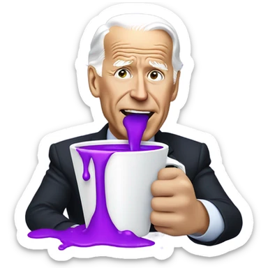 biden with purple liquid spilling out of white cup sticker
