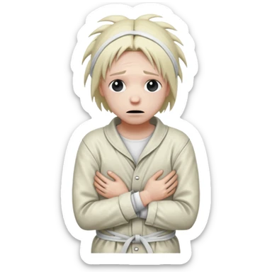 a patient in a psychiatric hospital, in a straitjacket with his hands tied behind his back sticker