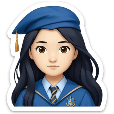 Cho Chang in harry potter, wear hogwarts Ravenclaw uniform, long black hair sticker